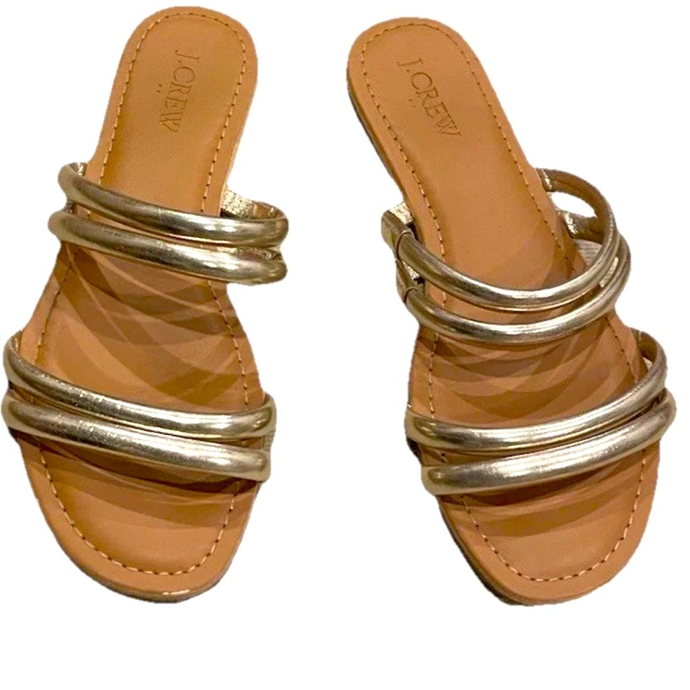 J. Crew Factory Gold Metallic Flat Slide On Sandals  6